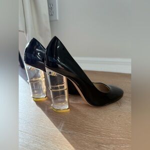 Zara Elegant Black Heels with Clear Block Heel